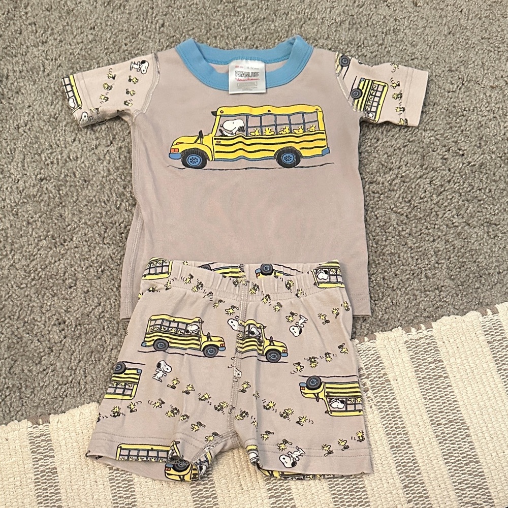 Hanna Andersson Kids Pajama Set - Yellow and Blue School Bus Design